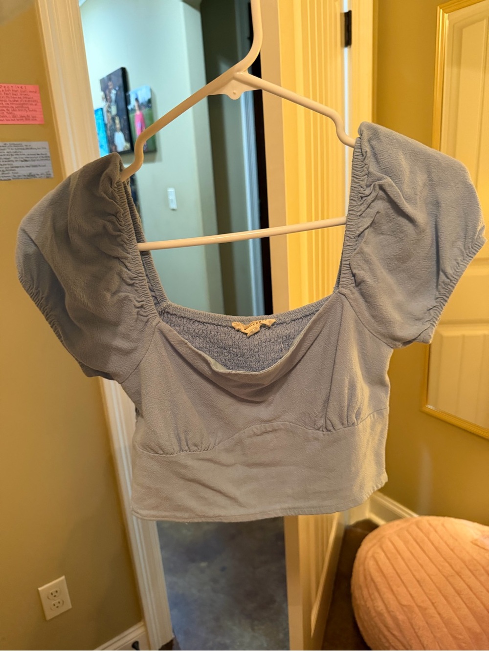 Aeropostale Light Blue Puff Sleeve Cropped Top